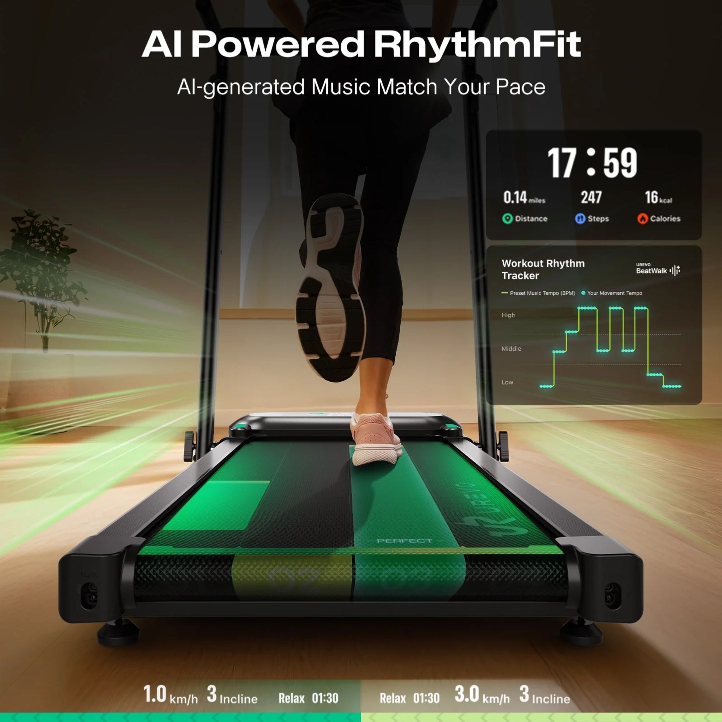 Foldbart løbebånd FoldiMix 5L – Kompakt & støjsvagt til hjemmetræning